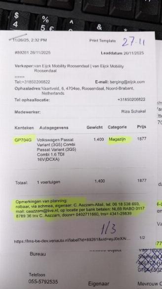 Uttjänta bilar auto Volkswagen Passat Passat Variant (3G5) Combi 1.6 TDI 16V (DCXA) [88kW]  (08-2014/11-2020=
) 2015/7